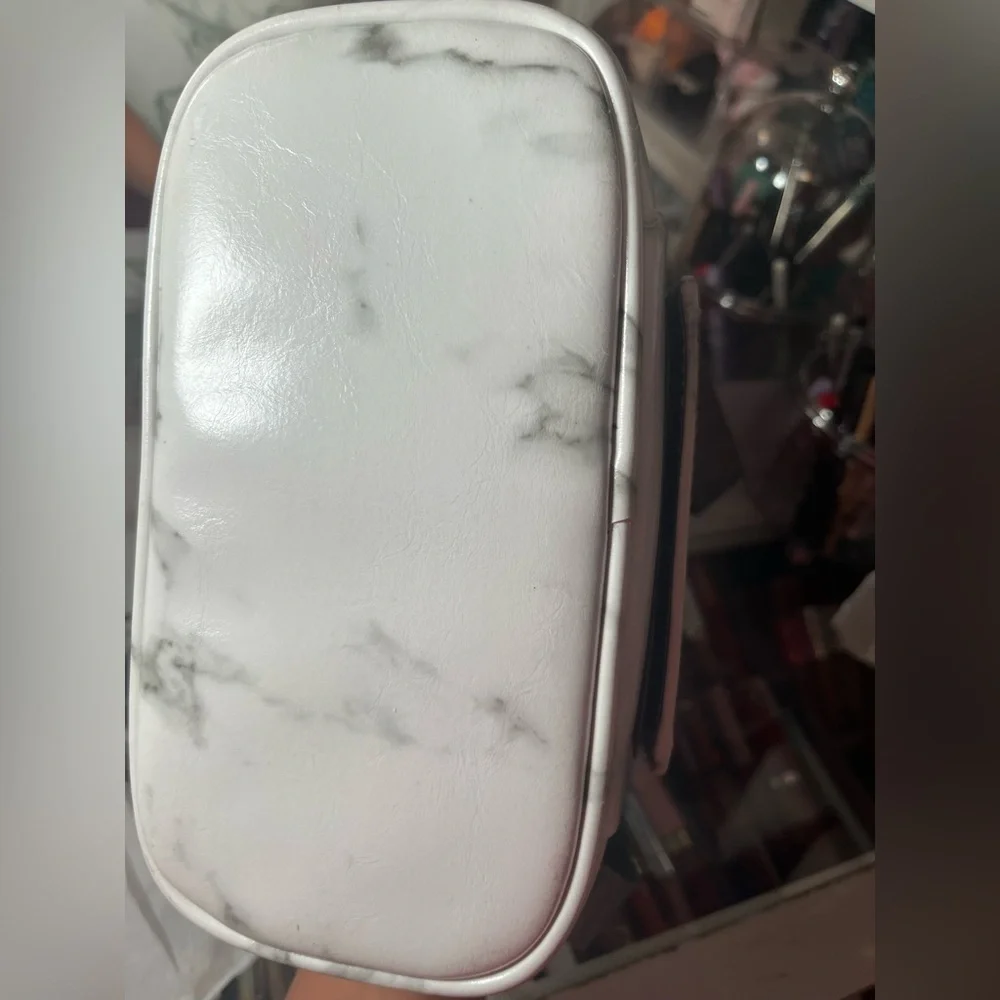Marble Makeup Brush Bag with Gold Accents